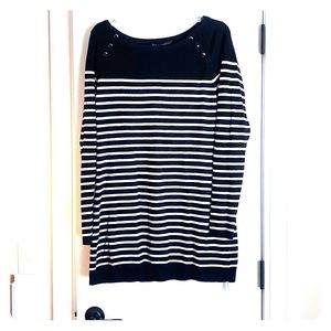 WHBM 3/4 Sleeve Black & White Stripe Tunic Sweater